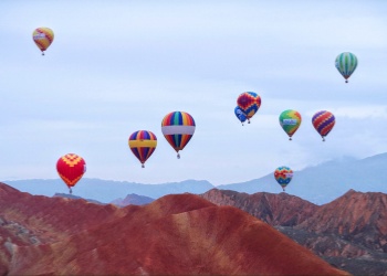 Hot air balloon in scenic area